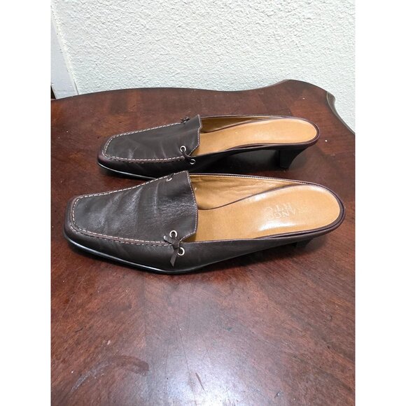 Franco Sorto Brown Leather Slip-On Loafer Mules With Kitten Heel Size 8.5 - Picture 3 of 11